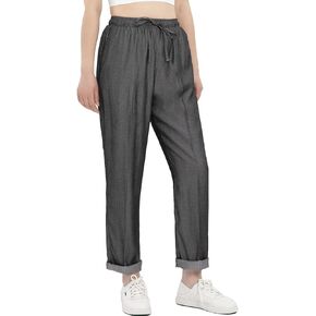 Bonnorth Women's Flowy Tencel Drawstring Elastic Waist Casual High Waisted Cropped Pants with Pockets