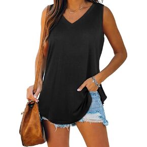 Womens Tank Tops V Neck Flowy Plain Fashion Casual Summer Sleeveless Shirts(S-2XL)
