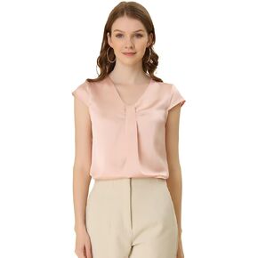Allegra K Office Blouse for Women's Elegant Cap Sleeve Lightweight V Neck Top