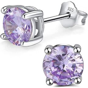 Adabele Authentic Sterling Silver Birthstone Stud Earrings 8mm 2 Carat Cubic Zirconia Diamond Gemstone Hypoallergenic Nickel Free Tarnish Resistant Women Men Fine Jewelry