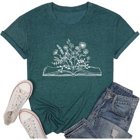 Book Lovers T-Shirt Women Funny Wildflowers Book Reading Shirt Cute Book Lover Gift Shirts Teacher Short Sleeve Tee Tops