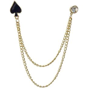Poker Black Spade Long Chain Tassel Collar Brooch Pin for Women Girls Men Rhinestone Solitaire Playing Cards Gold Plated Link Pins Lapel Suit Coat Brooches Pins Punk Jewelry Gifts Clothes Accessories