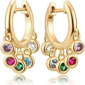 Mevecco Gold Tassel Huggie Hoop Earrings 18K Gold Plated Dainty Small Star Disc Cross Turquoise CZ Tassel Dangle Drop Huggy Sleeper Earrings for Women Gift for Her