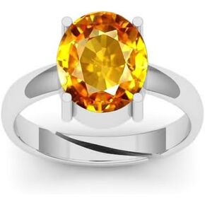 DINJEWEL 6.25 Carat Beautiful Original Natural Yellow Sapphire Gemstone Oval Cut Statement Silver Ring For Women in Kuwait