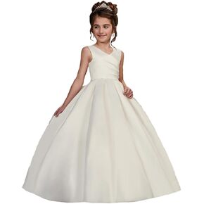 FUSLW Fancy Ivory White Satin Flower Girl Dress Baptism Dresses First Communion Gowns 7-16