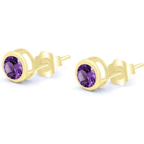 Gem Stone King 14K Yellow Gold Purple Amethyst Stud Earrings For Women (0.90 Cttw, Gemstone February Birthstone, Round 5MM)