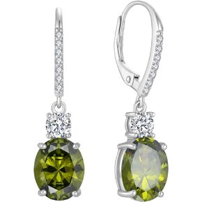 FJ Leverback Dangle Drop Earrings 925 Sterling Silver Oval Birthstone Earrings Jewellery Gifts for Women Girls