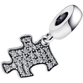One Piece Sparkling Puzzle Piece Dangle Charm Fit Women Bracelet Necklaces Fashion Gifts 925 Sterling Silver DIY Jewelry