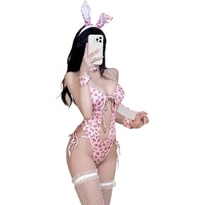 SNOMYRS Sexy Cosplay Bunny Costume Anime Pink Rabbit Role Playing Lingerie For Women Bodysuit Bunny Suit With Rabbit Ears