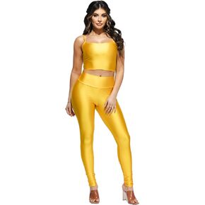 2 Piece Outfit Set Crop Cami Top and High Waist Shiny Leggings Workout Dance Rave Party Night Out