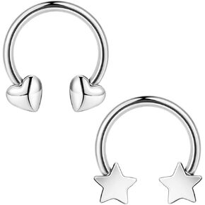 LOAYHOAY 2Pcs 16G Titanium Septum Rings for Women Men Horseshoe Septum Nose Rings Hoop Star Heart Septum Piercing Jewelry