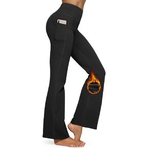 G4Free Fleece Lined Bootcut Yoga Pants with Pockets for Women Thermal Warm Flared Leggings Stretchy Soft Fleece(Black,XL)