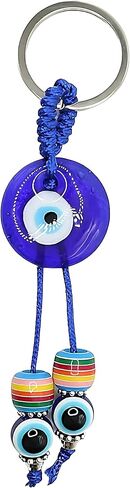 MyfavoriteK Rainbow Handmade Turkish Evil Eye Keychain Good Luck Charms Evil Eye Ornament for Car Key Ring, 1 Eye and 2 Beads, S in Kuwait