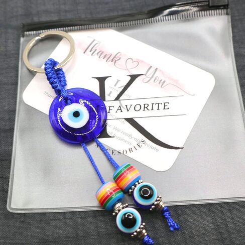 MyfavoriteK Rainbow Handmade Turkish Evil Eye Keychain Good Luck Charms Evil Eye Ornament for Car Key Ring, 1 Eye and 2 Beads, S in Kuwait