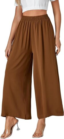 بنطال Palazzo نسائي واسع الساق وخصر مرن وفضفاض in Kuwait