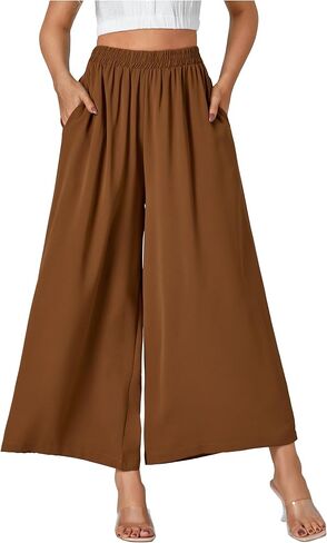 بنطال Palazzo نسائي واسع الساق وخصر مرن وفضفاض in Kuwait