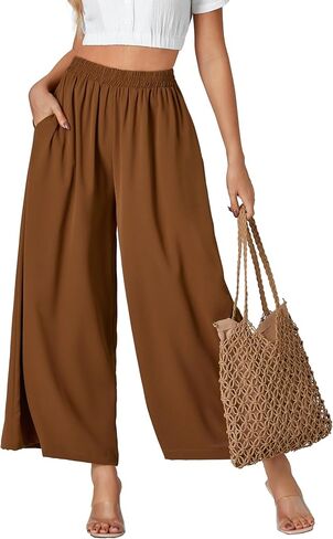 بنطال Palazzo نسائي واسع الساق وخصر مرن وفضفاض in Kuwait