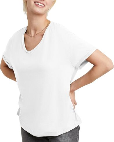 Hanes Women's Originals V-Neck Short Sleeve T-Shirt with Raw Edge, 100% Cotton Tee in Saudi Arabia