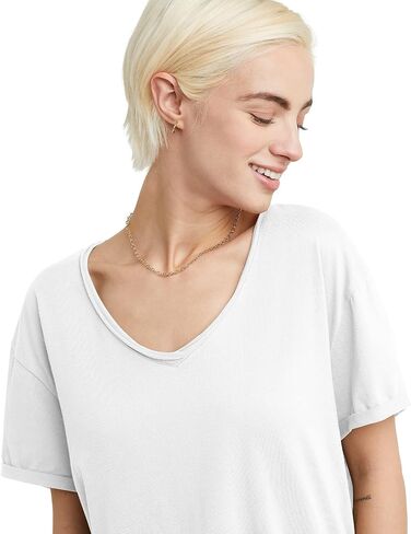 Hanes Women's Originals V-Neck Short Sleeve T-Shirt with Raw Edge, 100% Cotton Tee in Saudi Arabia