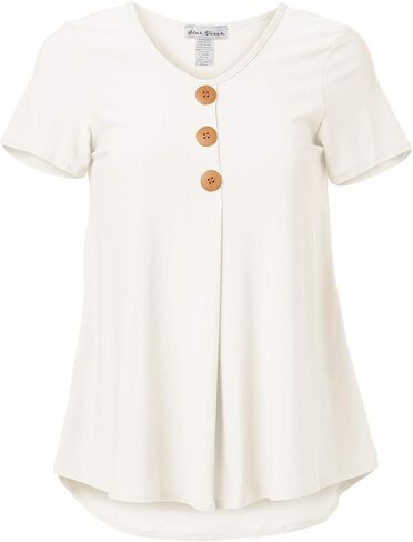 Star Vixen Women's Petite Elbow Sleeve Button Front Flowy Tank Top with Pleated Detail in Saudi Arabia