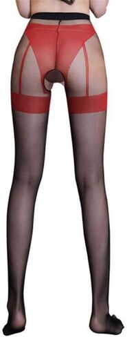 جوارب طويلة مثيرة للفتيات، جوارب طويلة شفافة، فتحة المنشعب، أحذية شبكية قابلة للتمدد، سراويل نسائية شفافة شفافة (أحمر) in Kuwait