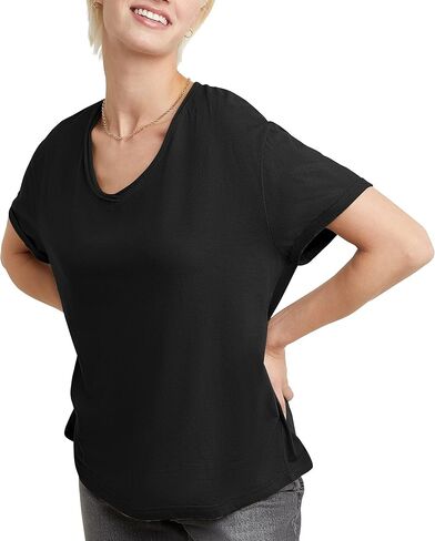 Hanes Women's Originals V-Neck Short Sleeve T-Shirt with Raw Edge, 100% Cotton Tee in Saudi Arabia