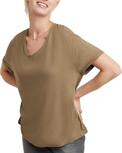 Hanes Women's Originals V-Neck Short Sleeve T-Shirt with Raw Edge, 100% Cotton Tee in Saudi Arabia