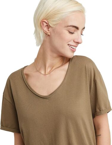 Hanes Women's Originals V-Neck Short Sleeve T-Shirt with Raw Edge, 100% Cotton Tee in Saudi Arabia