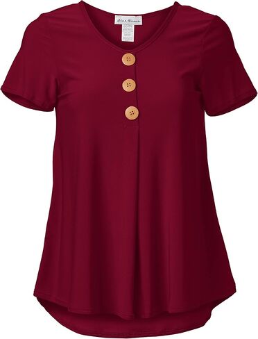 Star Vixen Women's Petite Elbow Sleeve Button Front Flowy Tank Top with Pleated Detail in Saudi Arabia