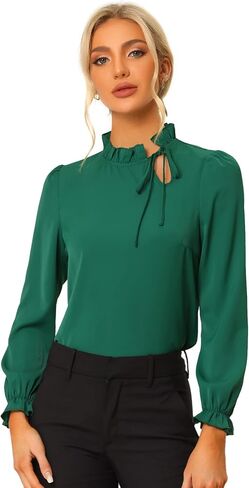 Allegra K Women's Elegant Long Sleeve Blouse Ruffle Tie Neck Business Work Top in Saudi Arabia