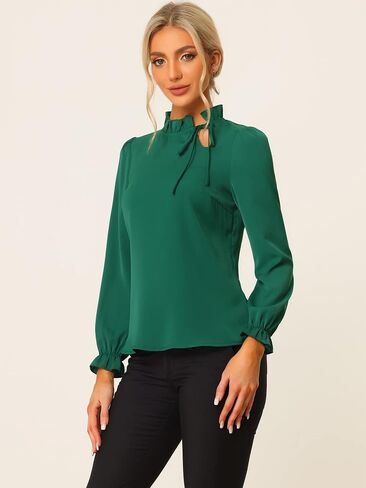 Allegra K Women's Elegant Long Sleeve Blouse Ruffle Tie Neck Business Work Top in Saudi Arabia