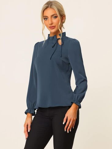 Allegra K Women's Elegant Long Sleeve Blouse Ruffle Tie Neck Business Work Top in Saudi Arabia