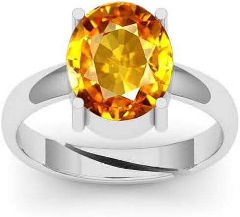 DINJEWEL 6.25 Carat Beautiful Original Natural Yellow Sapphire Gemstone Oval Cut Statement Silver Ring For Women in Kuwait