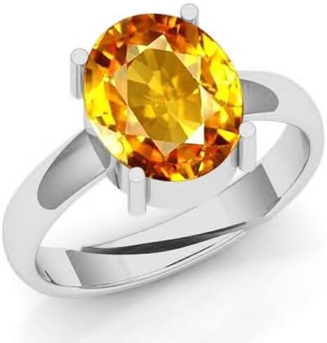 DINJEWEL 6.25 Carat Beautiful Original Natural Yellow Sapphire Gemstone Oval Cut Statement Silver Ring For Women in Kuwait