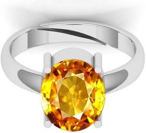 DINJEWEL 6.25 Carat Beautiful Original Natural Yellow Sapphire Gemstone Oval Cut Statement Silver Ring For Women in Kuwait