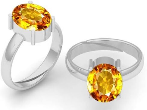 DINJEWEL 6.25 Carat Beautiful Original Natural Yellow Sapphire Gemstone Oval Cut Statement Silver Ring For Women in Kuwait