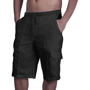 Qekoma Men's Casual Hawaiian Shorts Elastic Waist Drawstring Lightweight Cotton Linen Shorts Summer Beach Vacation Shorts