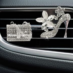 Jsacemxi Crystal High Heel Shoe & Magic Bag Car Air Vent Clip Charm Bling sparkly bedazzled rhinestone Car Interior Bling Accessories Decoration Charm For girls