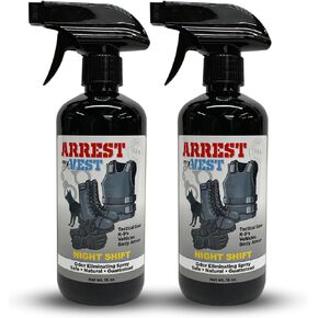 Arrest My Vest Military and Police Grade Odor Eliminating Spray for Body Armor Odor, Tactical Gear. Safe on K9's. Safe on All Ballistic Vests and Fabrics - New Night Shift Fragrance - 2 16 oz Bottles