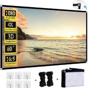 Foldable 60-inch Projector Screen, XINLEMY 4K 16:9 HD Portable Projection Movie Screen Double-Sided Cinema Screen for Home Theater Backyard Indoor and Outdoor
