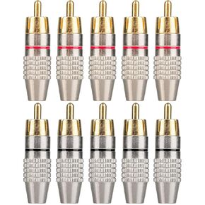 Elechood 20Pack RCA Male Plug Solder, Gold Audio Video Cable Adapter Connector for Speaker Wire Wall Plate Home Theater Audio Video Receiver Amplifiers and Sound Systems