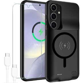 JBUBN Battery Case for Galaxy S24,[10000mAh] Large Capacity Slim Portable Protective Fast Charging Case Battery Case Compatible with Galaxy S24 Wireless Charging Case with Carplay-Black