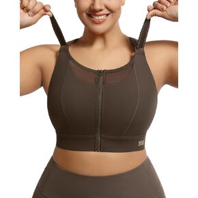 VFUS Adjustable High Impact Sports Bra Zip Front Sexy Mesh Racerback Workout No Bounce Compression Bras for Women Plus Size