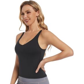 XPINYT Longline Sports Bras for Women Padded Tank Tops with Built in Bra Yoga Workout Tops Running Sports Bra Tank