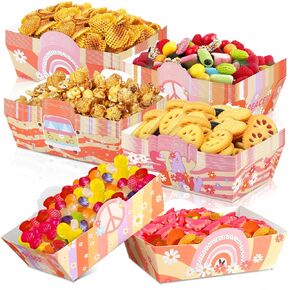 Hushee 48 Pcs Groovy Paper Food Trays Hippie Daisy Flower Boats Retro Boho Trays Disposable Groovy Party Decorations Nacho Hot Dog Food Tray for Girl Snack Candy Popcorn Birthday Party Picnic Supplies
