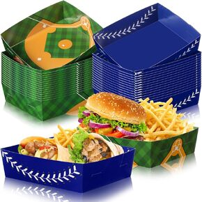 Teling 36 Pcs Baseball Theme Party Supplies 5 lb Baseball Plates Food Trays Nacho Boats Large Paper Food Boats Nacho Trays Disposable Serving Snack Tray for Sport Birthday Decorations Favors (Red)