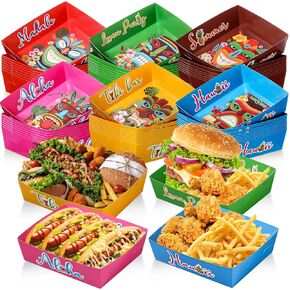Uiifan 48 Pack Luau Party Paper Food Trays Disposable Tiki Party Food Boats Hawaiian Themed Party Decorations 5 lb Aloha Food Tray for Tropical Party Summer Theme Party Supplies