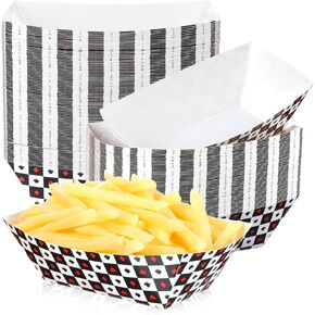 FillTouch Casino Theme Paper Food Trays Poker Disposable Snack Candy Trays Popcorn Nacho Trays Container for Casino Theme Poker Party Game Night Decorations(100pcs)