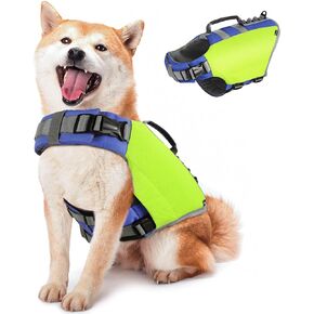 Pawaboo Dog Life Jacket, Reflective Dog Safety Vest Adjustable Pet Life Preserver with Strong Buoyancy & Sturdy Rescue Handle, Ripstop Dog Lifesaver Vests for Swimming, Boating - Bright Yellow, XL