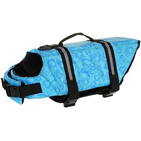 Surblue Dog Life Jacket Flotation Vest Saver Swimsuit Preserver Pet Adjustable Safety Coat for Water Safety at The Pool, Beach, Boating, Swimming (XS, Blue)